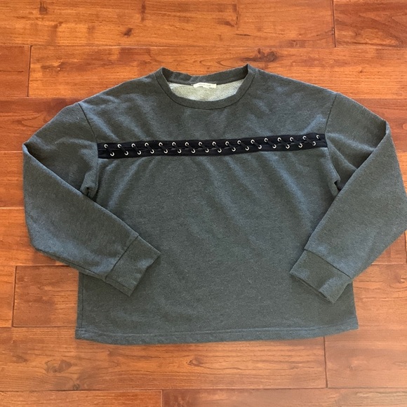 Blueh Ciel Grey/Black Laced front Cropped French Terry Sweatshirt size L - Picture 1 of 8